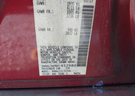 2015 Nissan Altima 2.5/2.5 S/2.5 Sl/2.5 Sv from USA, damaged, VIN 1N4AL3AP8FC452980